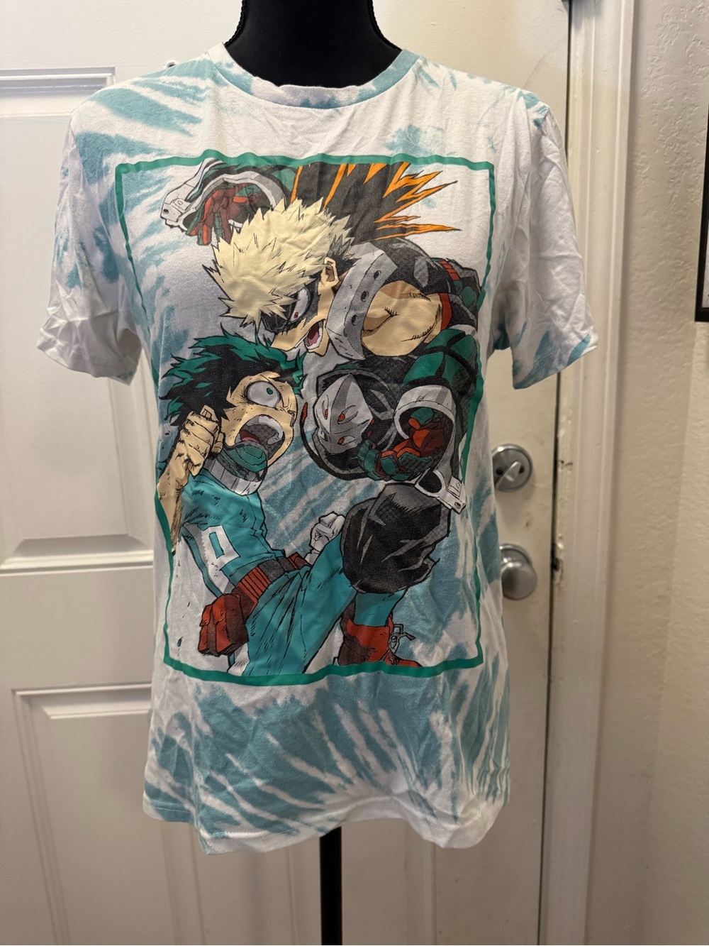My Hero Academia Graphic Tee - Teal & White Tie-Dye 0478